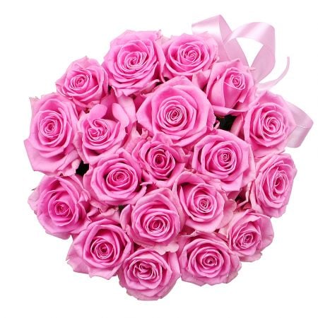 Розовые розы в коробке 23 шт