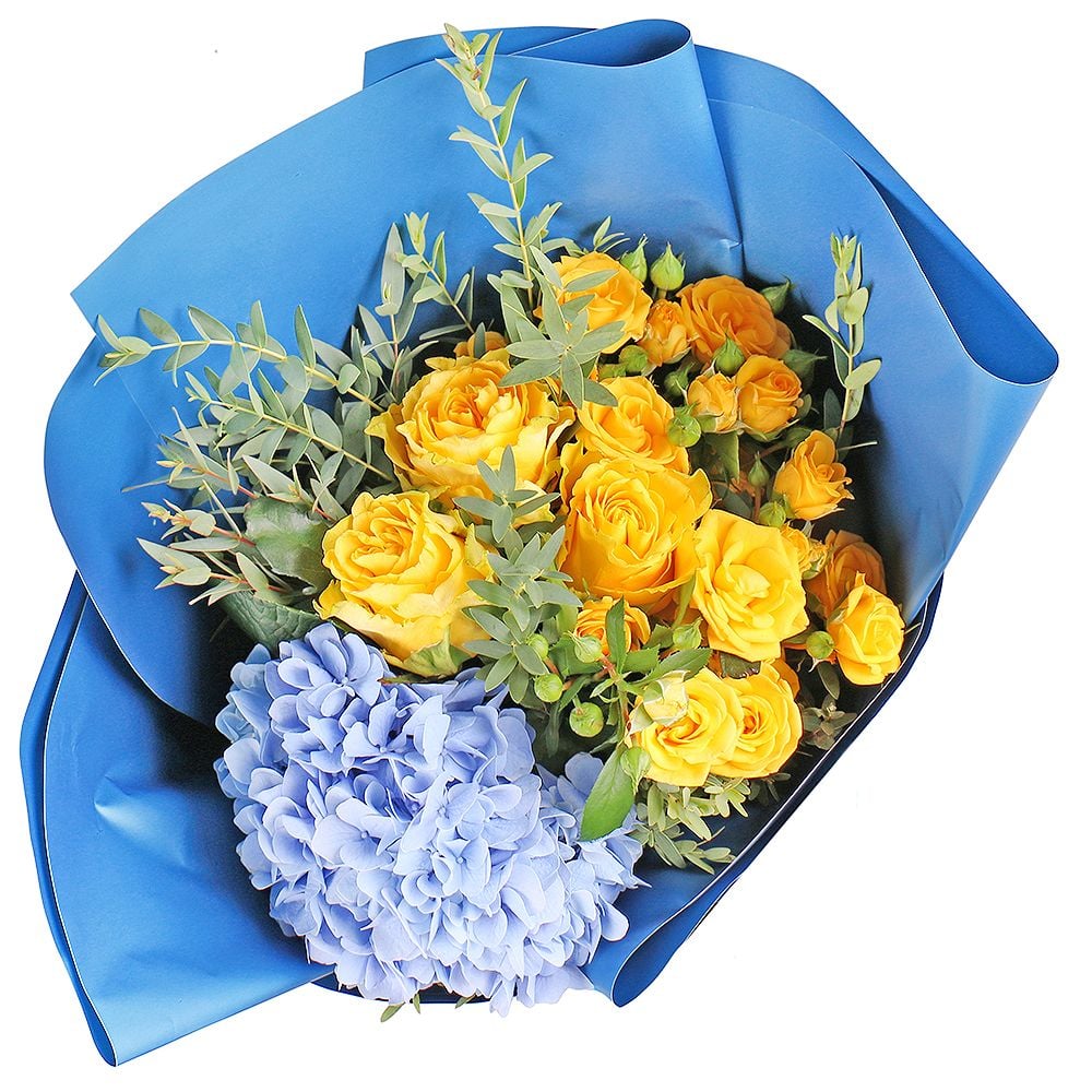 Blue and yellow bouquet 127 $