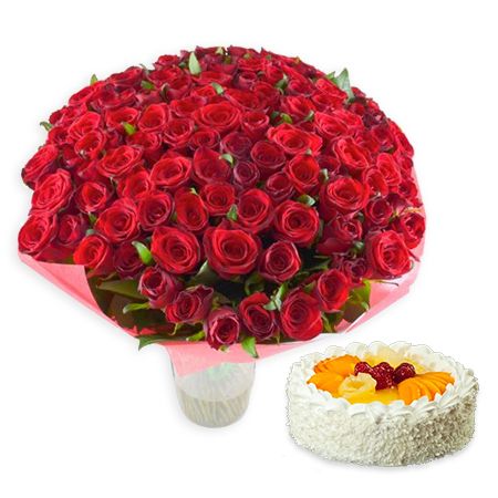 101 алая роза + торт в подарок Обераула