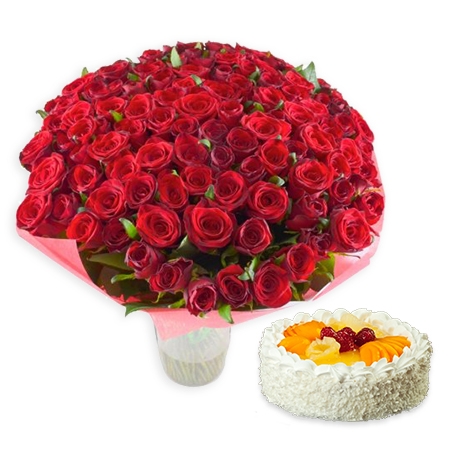 101 red roses + cake as a gift