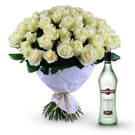 101 белая роза + Martini Bianco Хундсанген