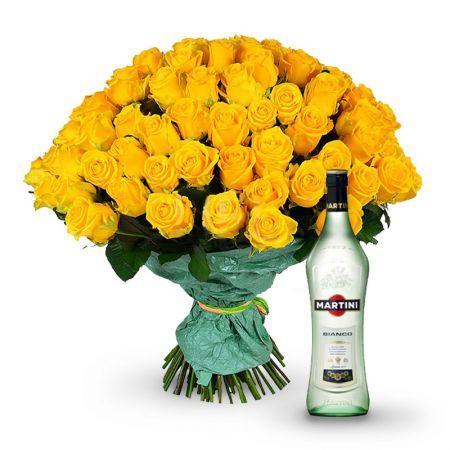 101 жёлтая роза + Martini Bianco Шымкент