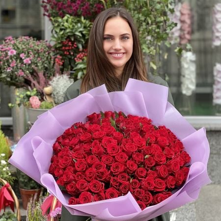 101 красная роза + фото Днепр