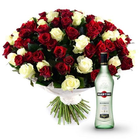 101 red-and-white roses + Martini Bianco