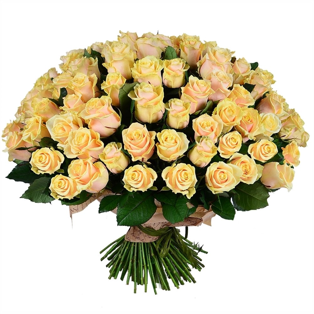 Шикарный букет роз 101 кремовая роза Коромандель