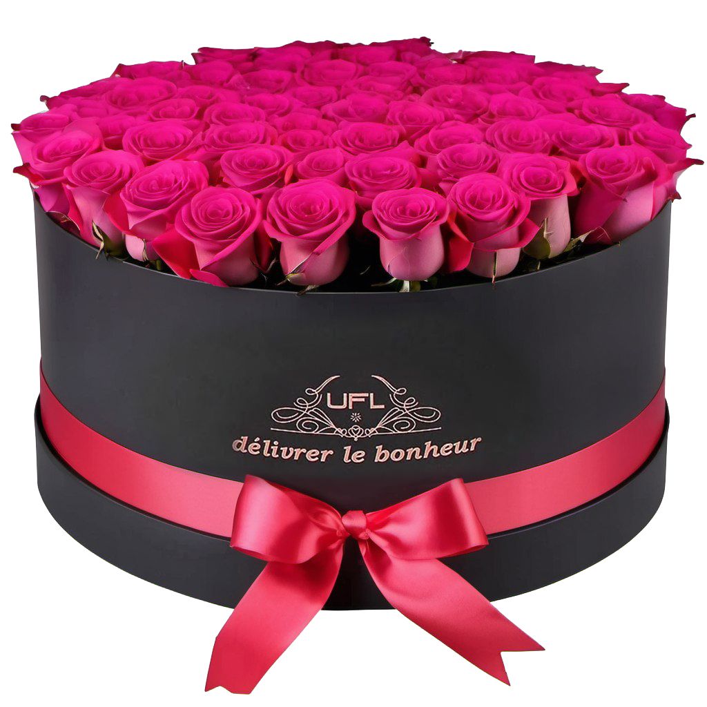 101 розовая роза в коробке Пернио