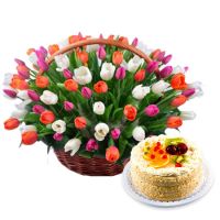 101 tulips + cake as a gift