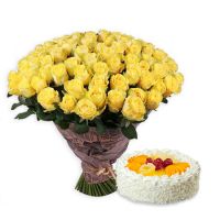 111 yellow roses + cake as a gift