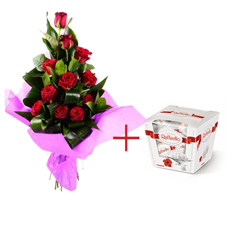 11 red roses + Raffaello