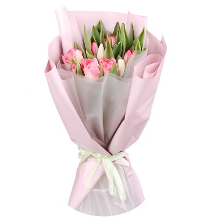 15 белых и розовых тюльпанов Буча