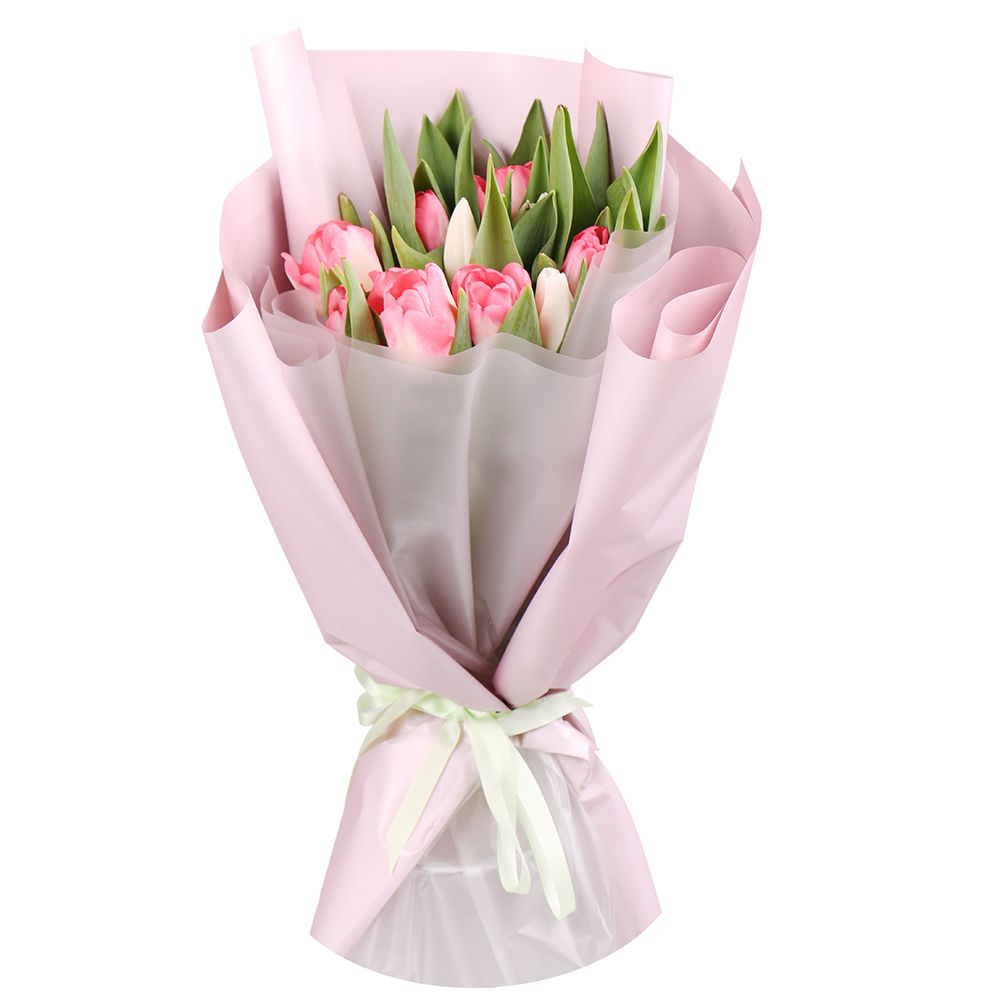 15 белых и розовых тюльпанов Сумы