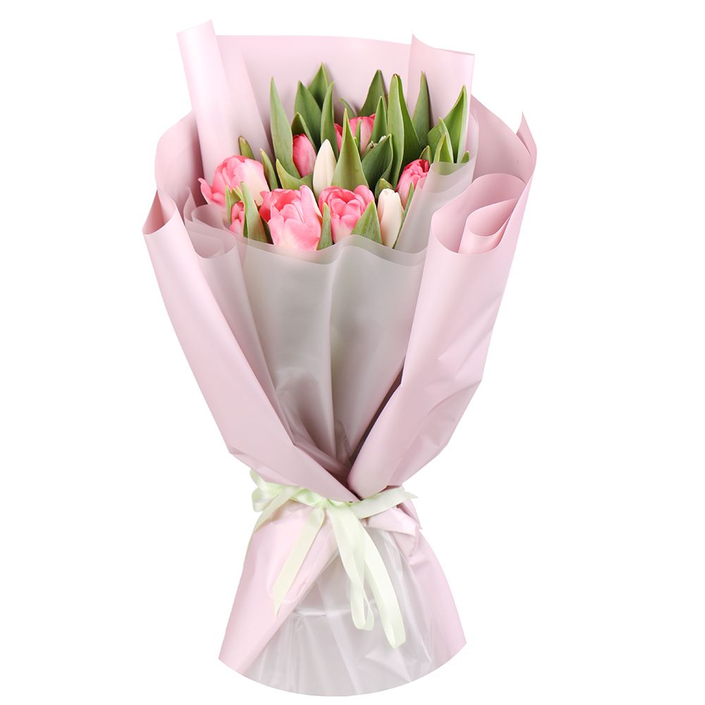 15 белых и розовых тюльпанов 57 $