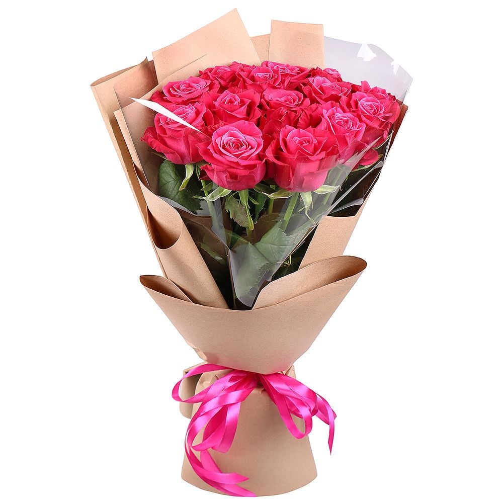 15 hot pink roses