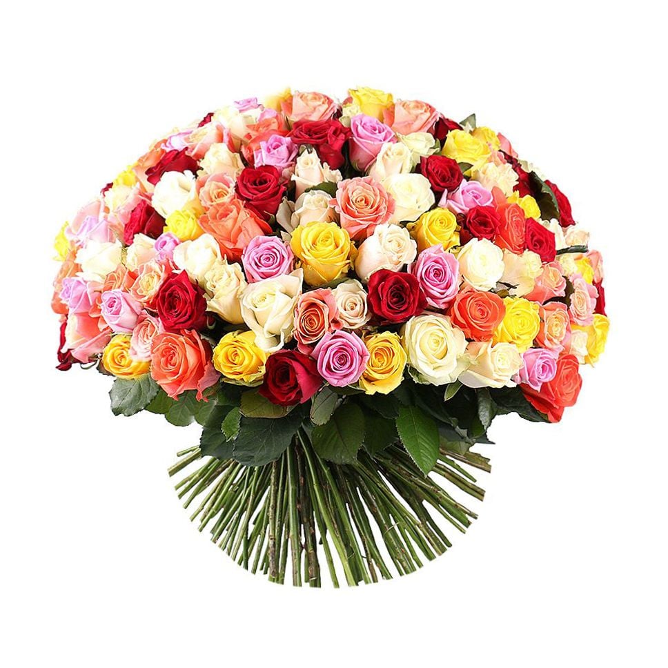 Шикарный букет цветов 175 разноцветных роз Бэксли