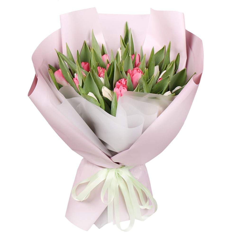 25 белых и розовых тюльпанов Бортничи