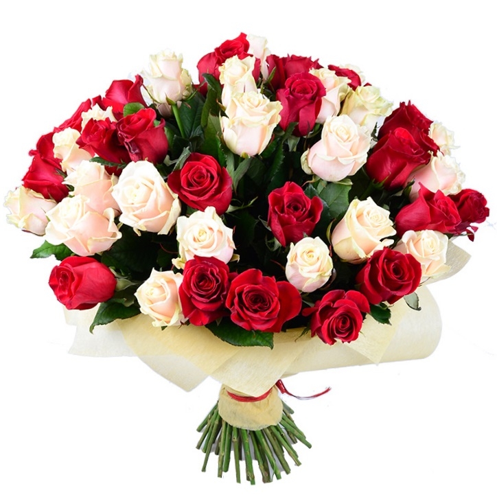 51 red and creamy roses