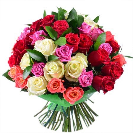 Букет роз 51 разноцветная роза Гуми