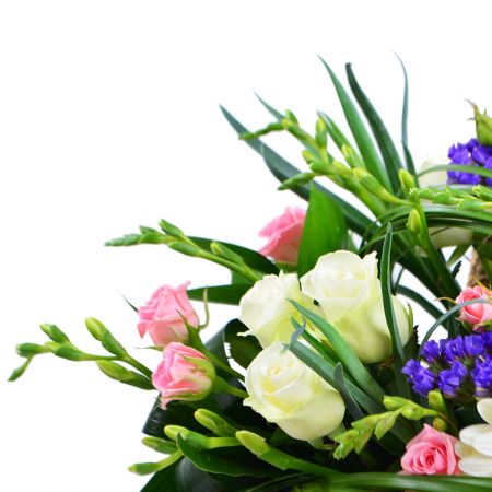 Flower basket with ribbon