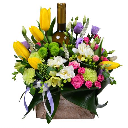 Flower arrangement with wine Flower arrangement with wine