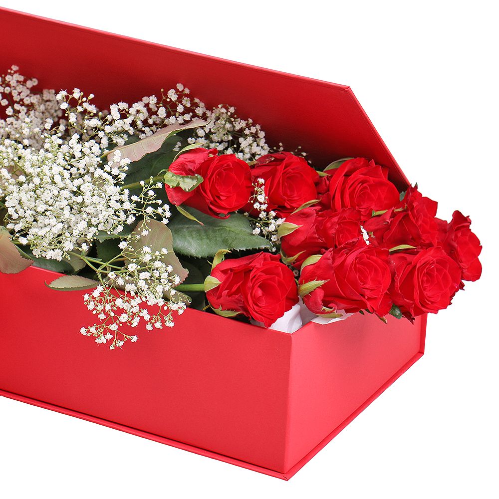 9 роз в подарочной коробке