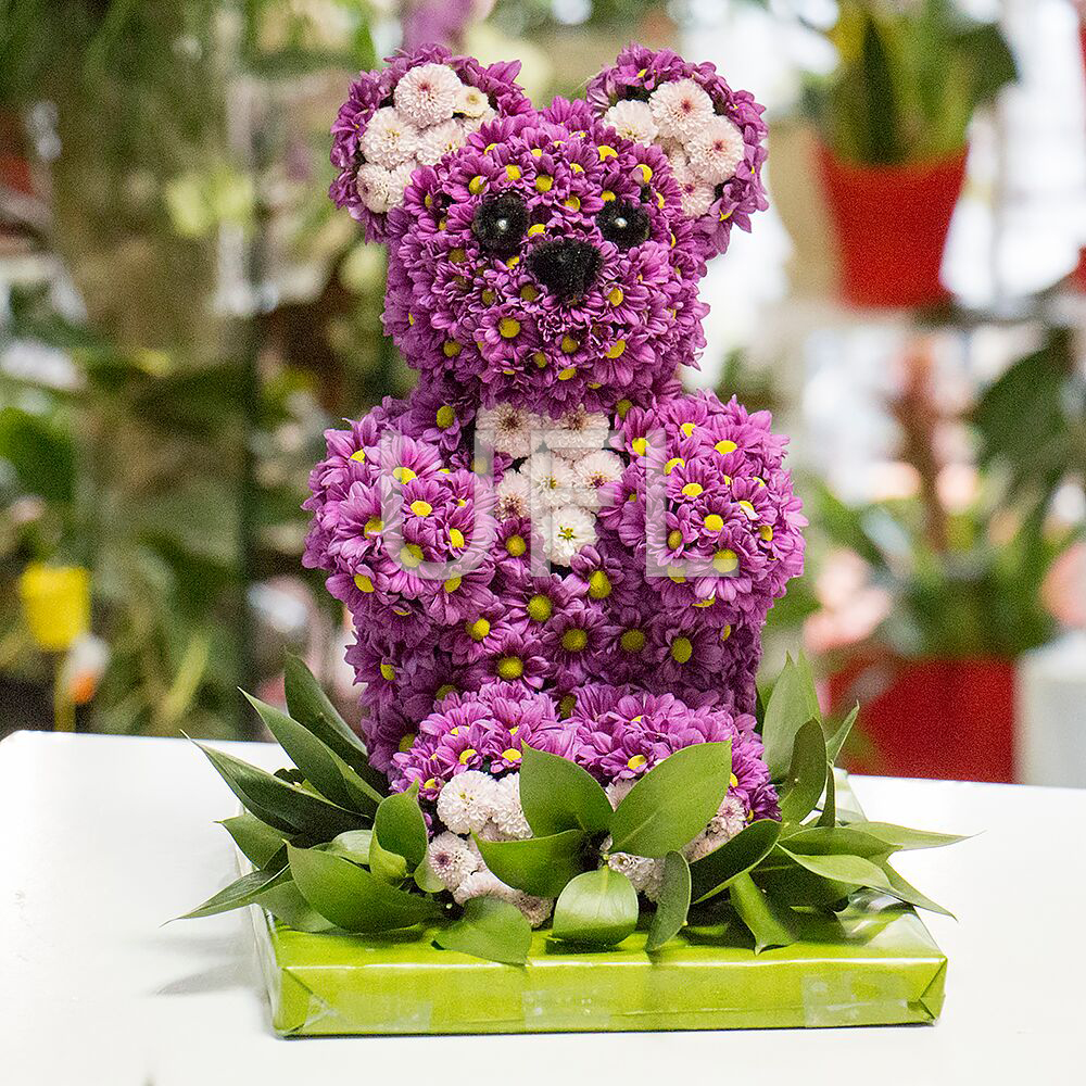 Игрушка из цветов - Лиловый мишка