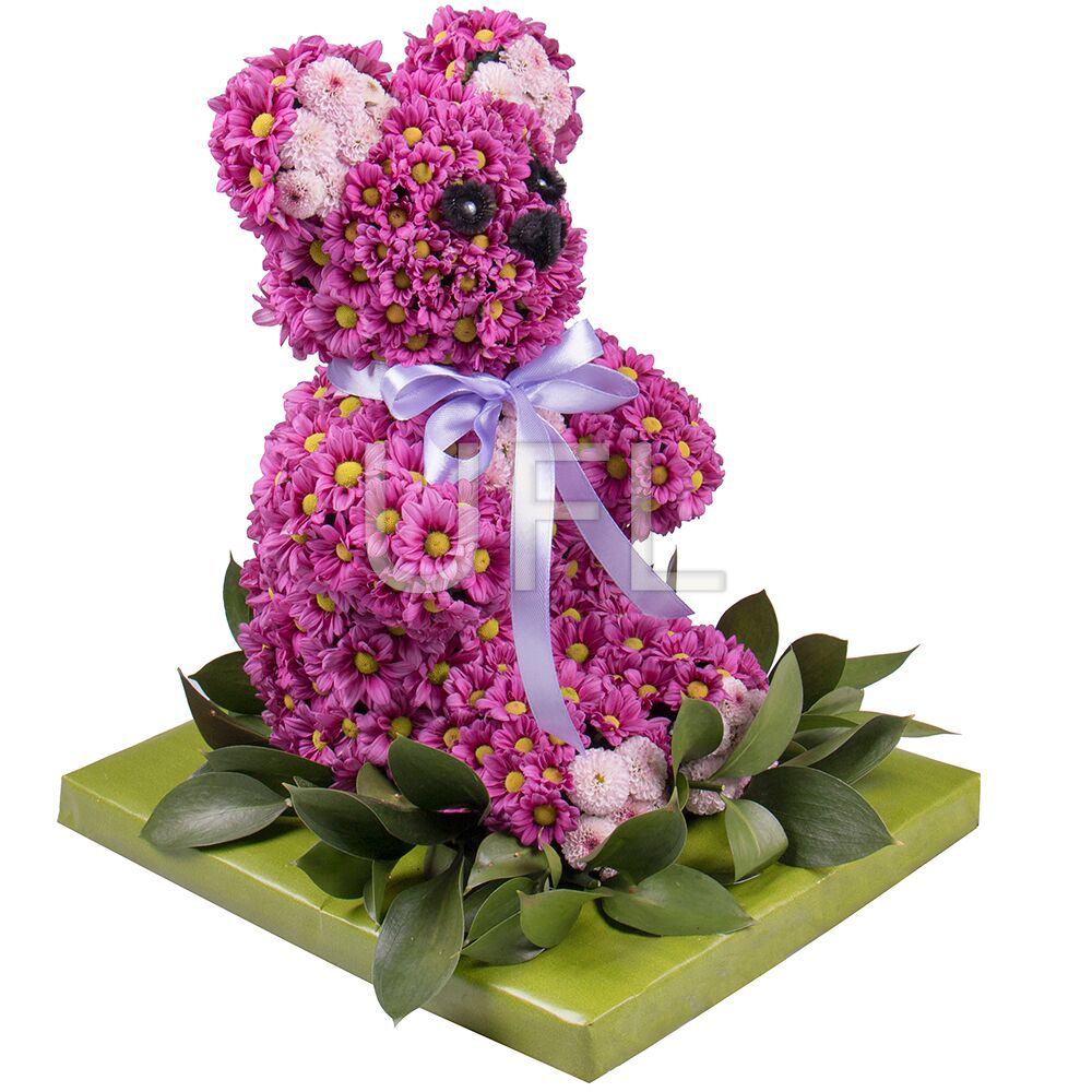 Игрушка из цветов - Лиловый мишка