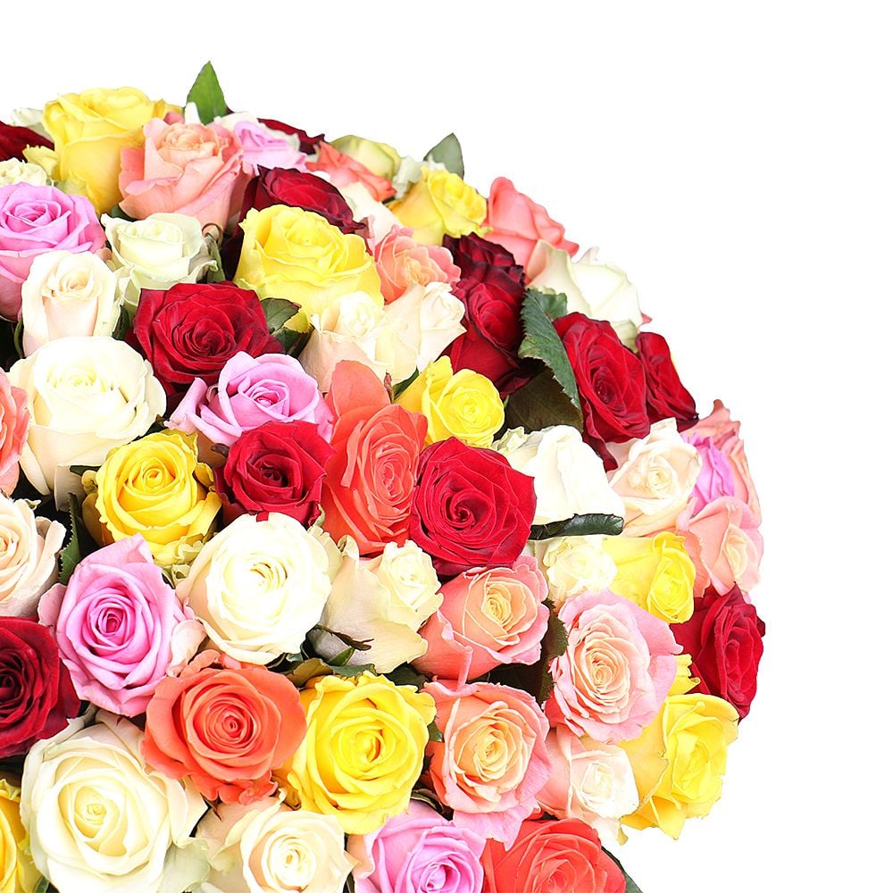 Шикарный букет цветов 175 разноцветных роз