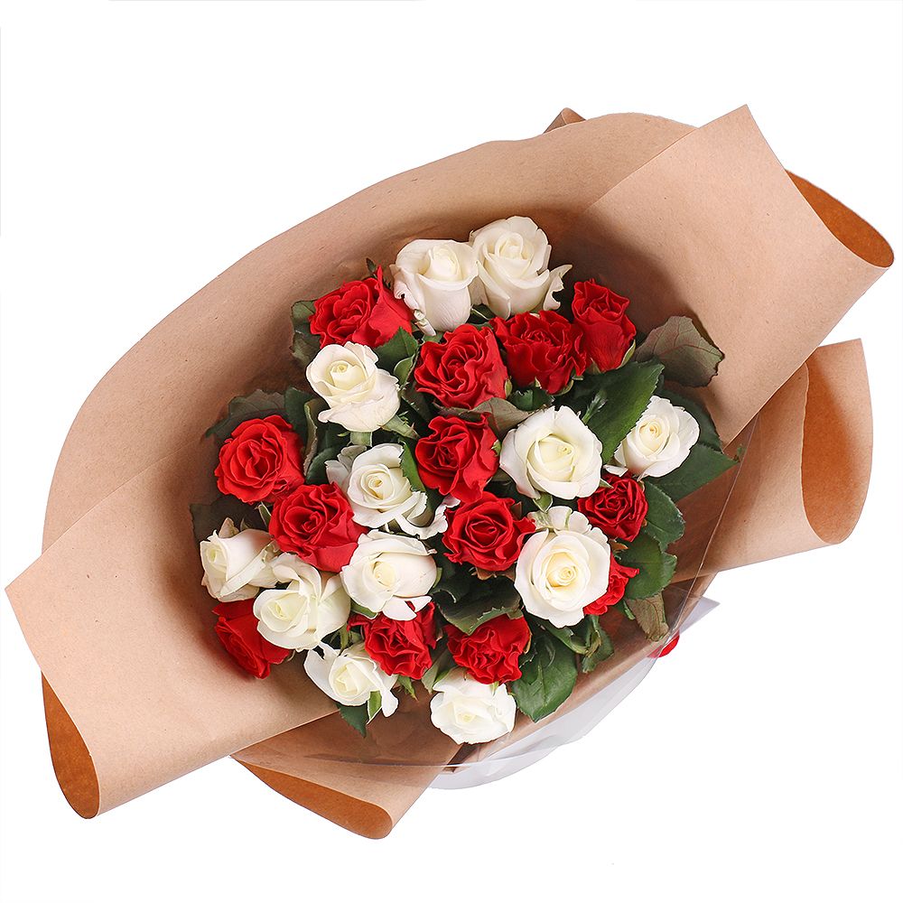 25 red and white roses