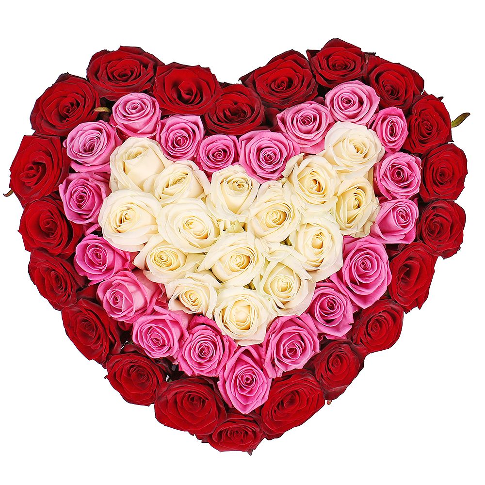 Multicolored heart of roses