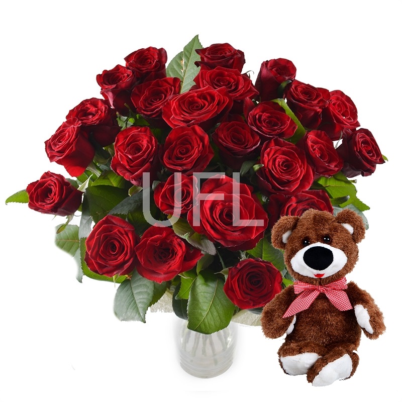 Promo! Ruby bouquet + teddy bear for free!!!  