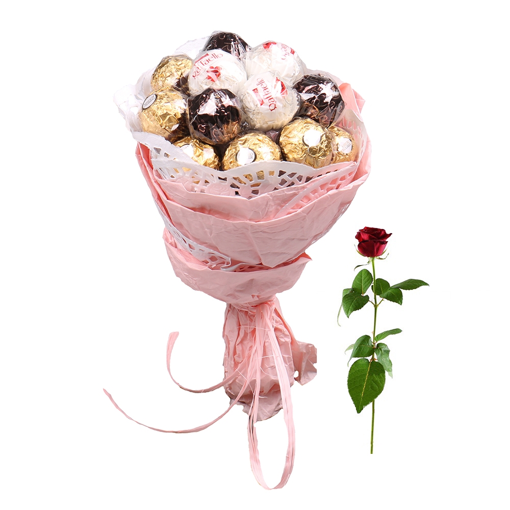 Букет из шоколадных конфет + роза в подарок Гринбелт