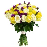 Желто-белые розы 45 шт Актобе
