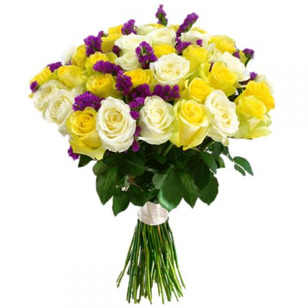 Желто-белые розы 45 шт