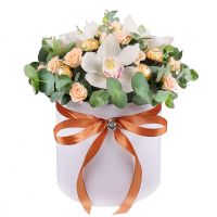 Box with roses and orchids