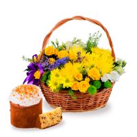 Basket of sunny flowers + Easter cake