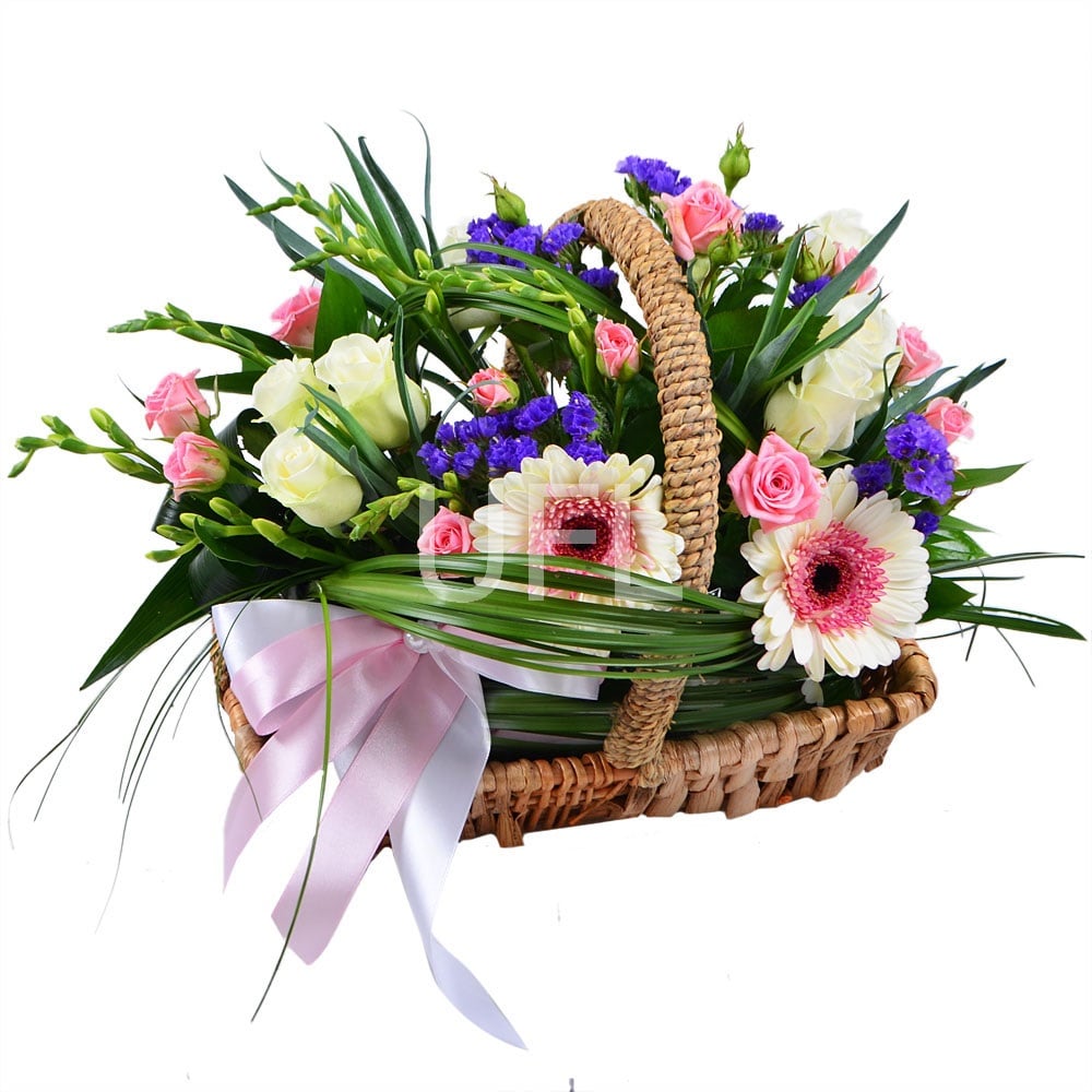 Flower basket with ribbon