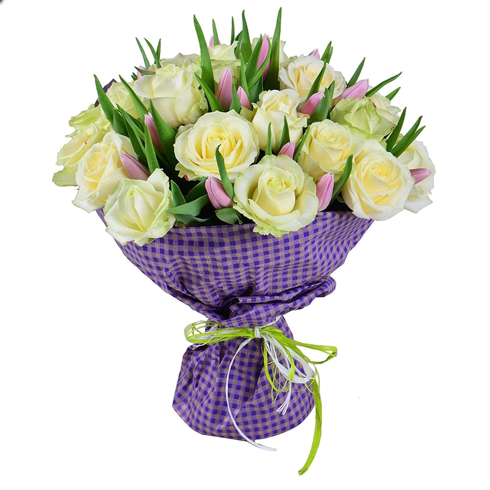 Белые розы и тюльпаны Мариуполь (доставка временно недоступна)