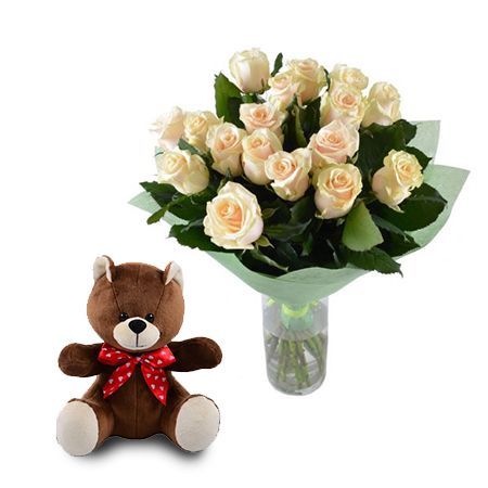 Ніжний подарунок (троянди+ведмедик)