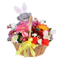 Easter teddy with flowers