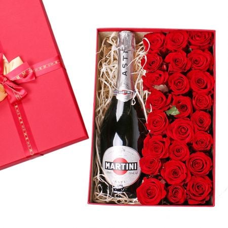 Розы в коробке с шампанским Кирьят-Шмона