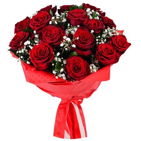 Розы с гипсофилой 15 шт Хараре