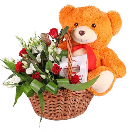 Flower Basket with Teddy Bear