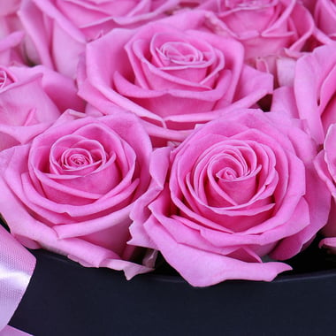 Розовые розы в коробке 23 шт Кусары