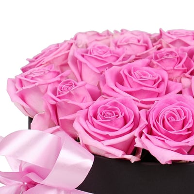 Розовые розы в коробке 23 шт Коломыя