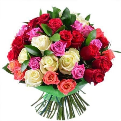 Букет роз 51 разноцветная роза Сье