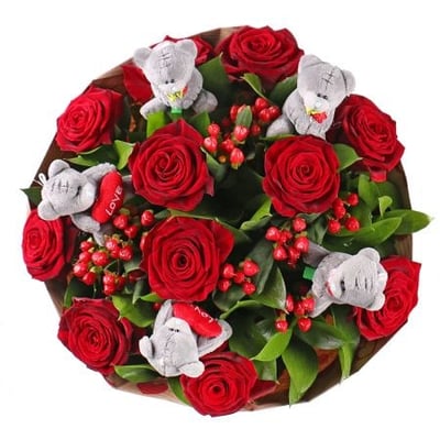 Красные розы с мишками teddy Кохтла-Ярве
