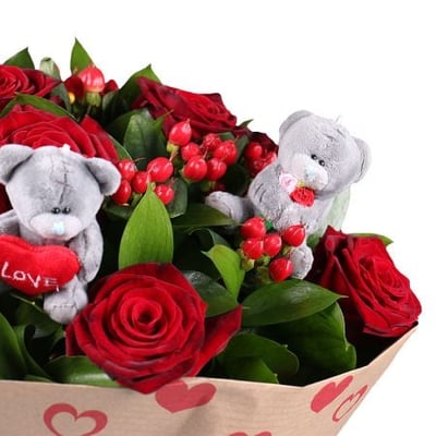 Красные розы с мишками teddy Кутаиси
