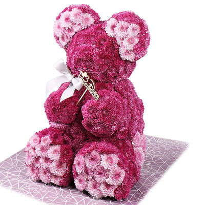 Розовый мишка из цветов с бантиком Киев