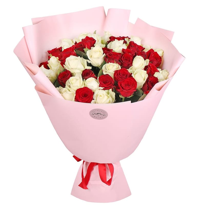 51 red and white roses 38480 грн