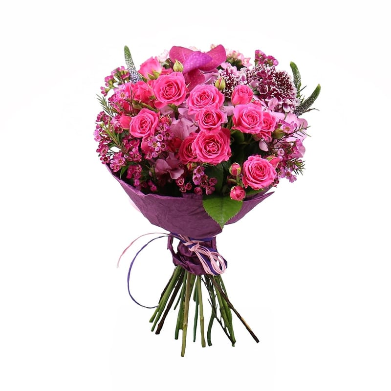 <p>The Kingdom of marvelous flowers will reveal its charms to thou who worth it. The fairy combination of orchids Vanda, bouvardia, veronica, scabiosa, chamelaucium, pink hydrangeas and spray roses is a magic garden living its own life.<br />
<br />
<st 8806 грн